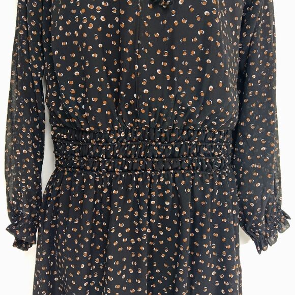 SOCIALITE Long Sleeve Semi-sheer Black Dress With Brown & White Dots Size Small - Picture 4 of 9